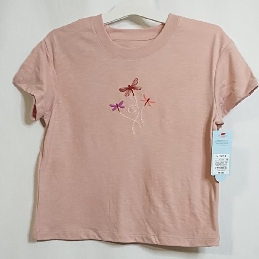 NEW!!!! NWT Cat & Jack Pink Dragonfly Embroidered Girls Tee Shirt Size Large